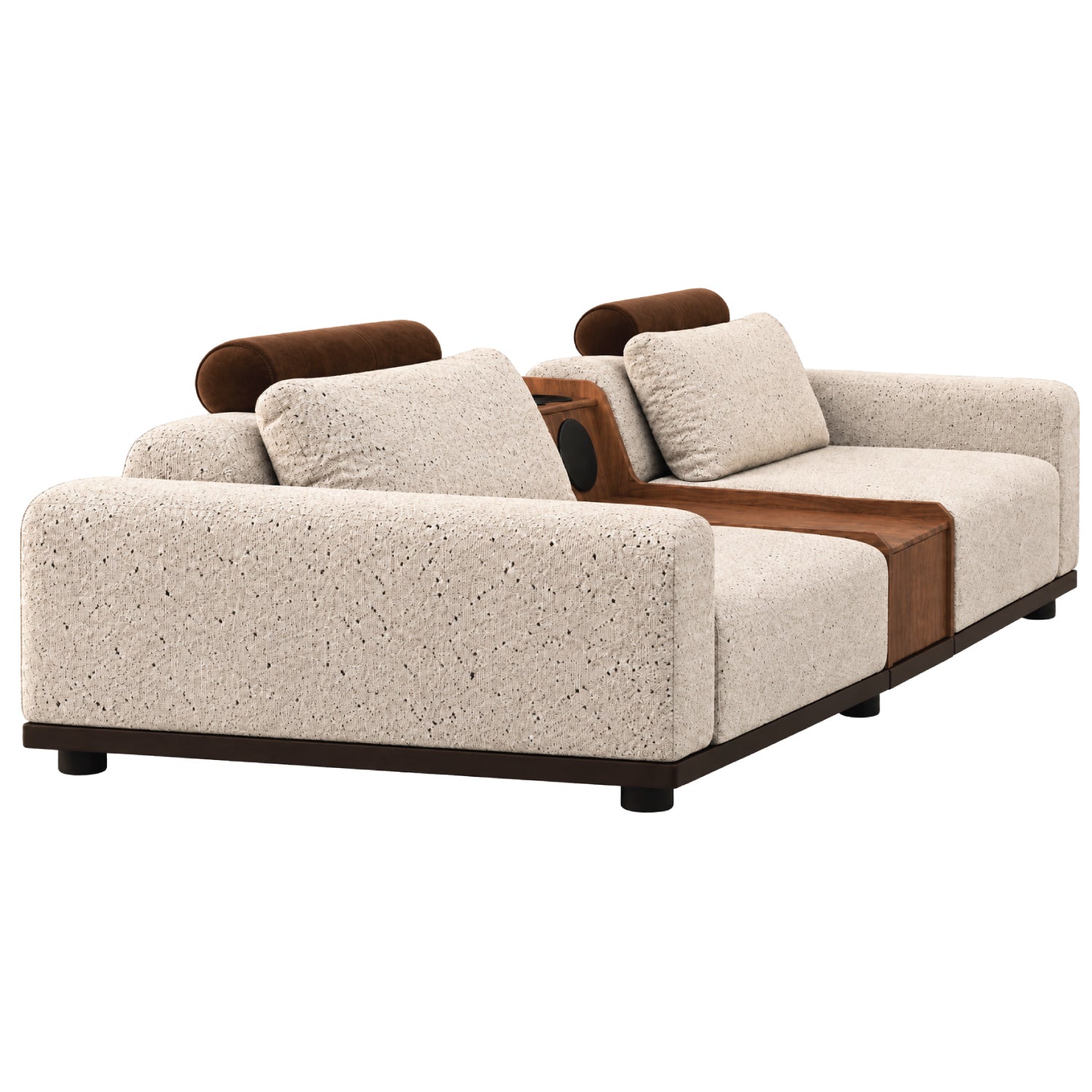 Modern Smart 3+2 Seater Sofa Set with Built-in Bluetooth Speaker, Cup Holders & Wood Console
