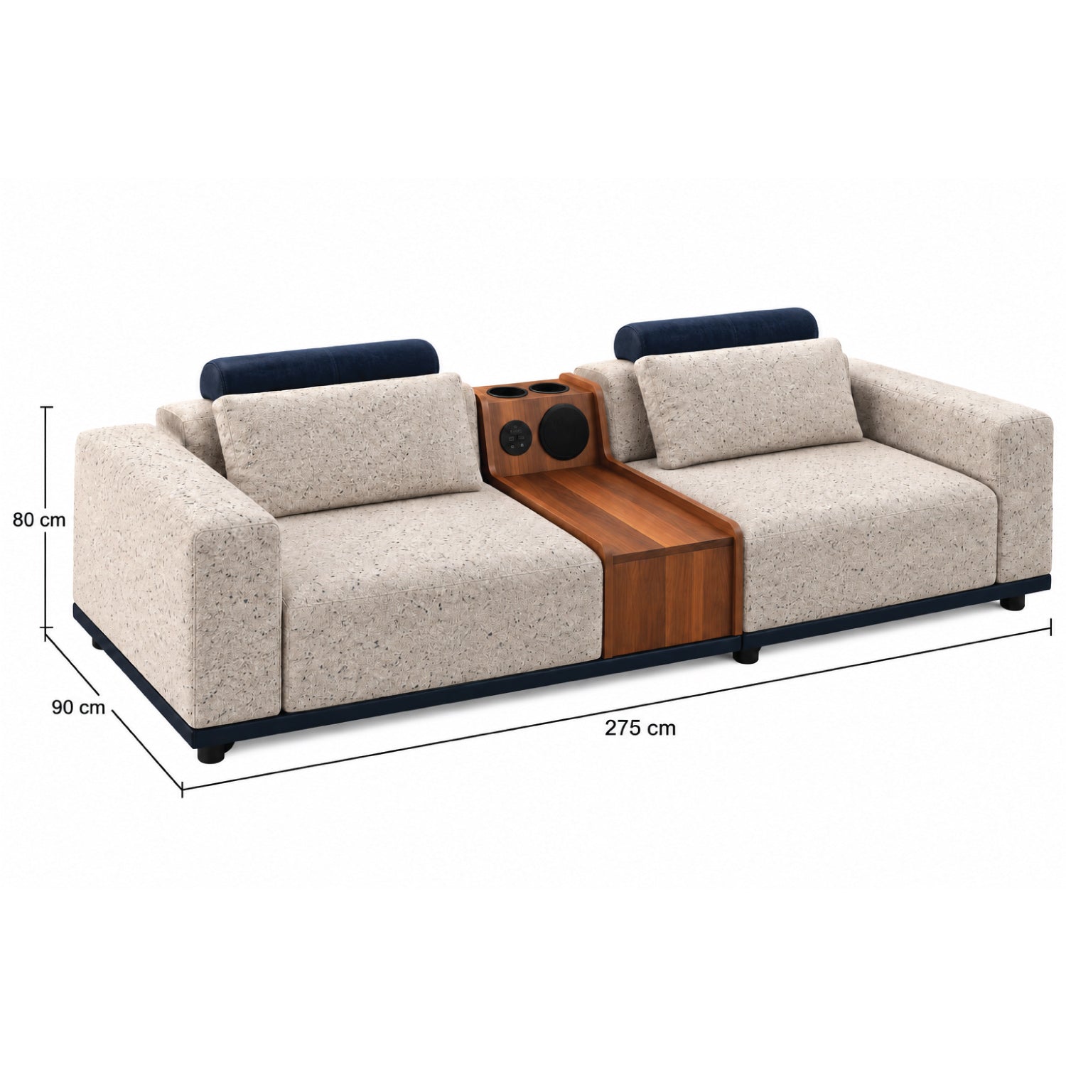 Modern Smart 3+2 Seater Sofa Set with Built-in Bluetooth Speaker, Cup Holders & Wood Console
