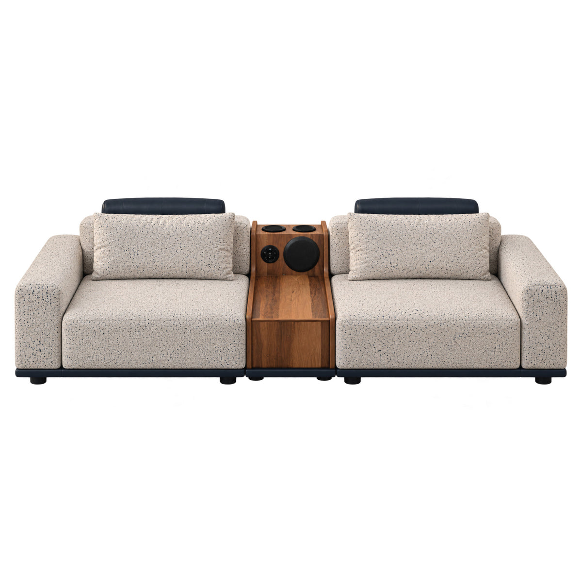 Modern Smart 3+2 Seater Sofa Set with Built-in Bluetooth Speaker, Cup Holders & Wood Console
