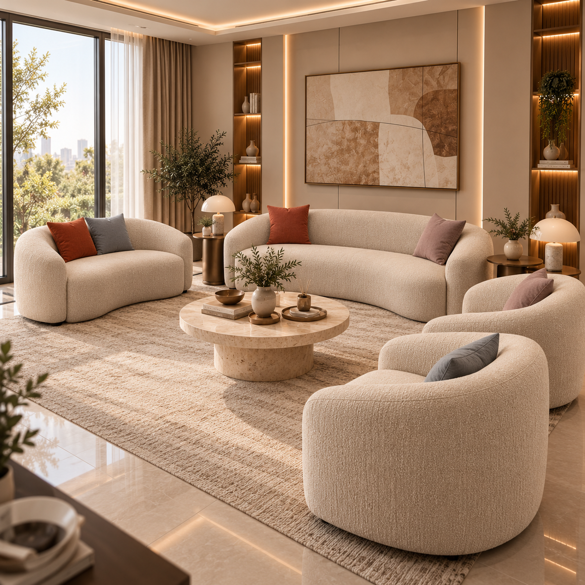 Modern Curved 7-Seater Luxury Sofa Set (3+2+1+1) | Fully Customizable Size & Fabric