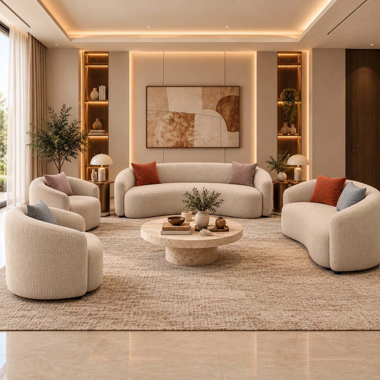 Modern Curved 7-Seater Luxury Sofa Set (3+2+1+1) | Fully Customizable Size & Fabric