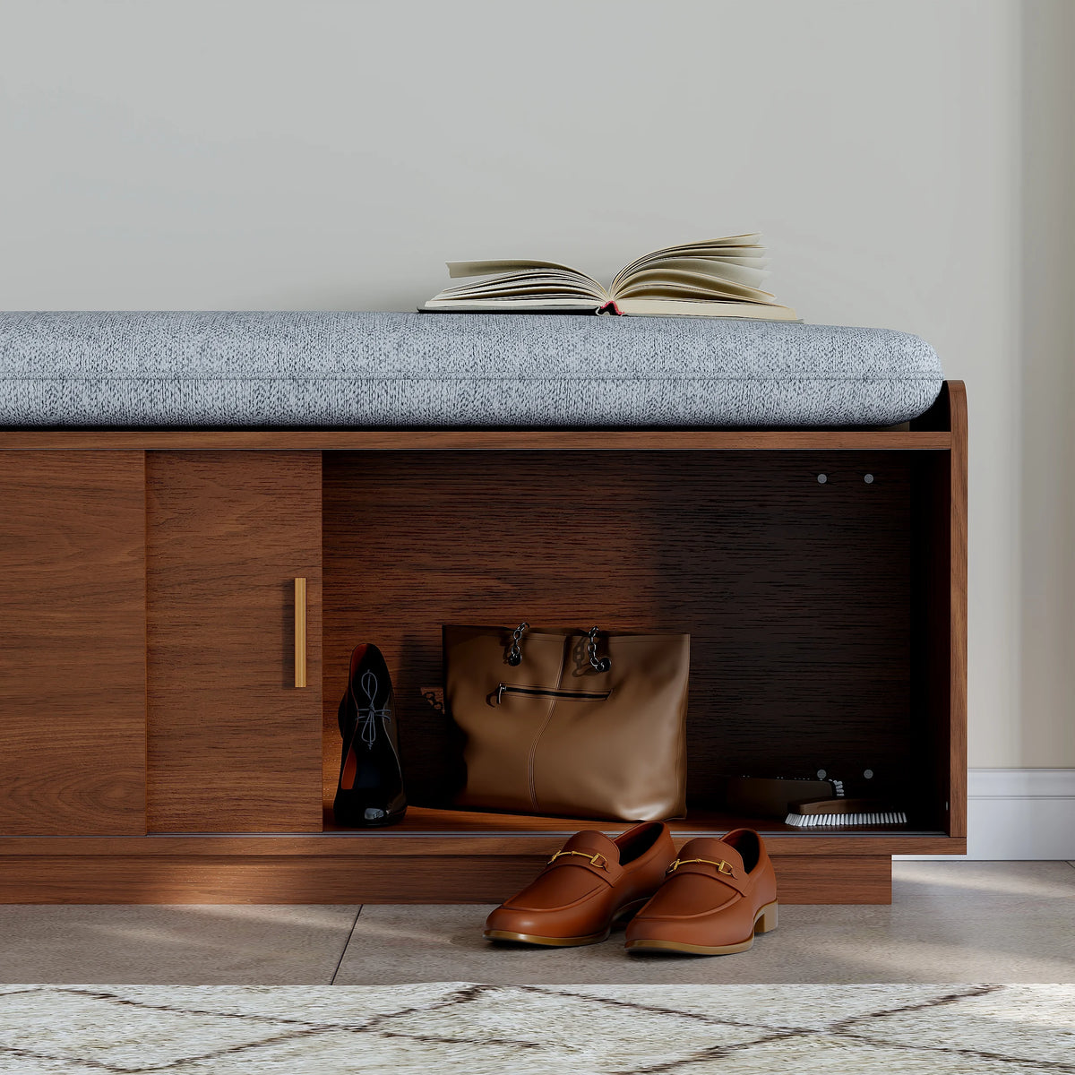 Weston Walnut Shoe Rack Bench