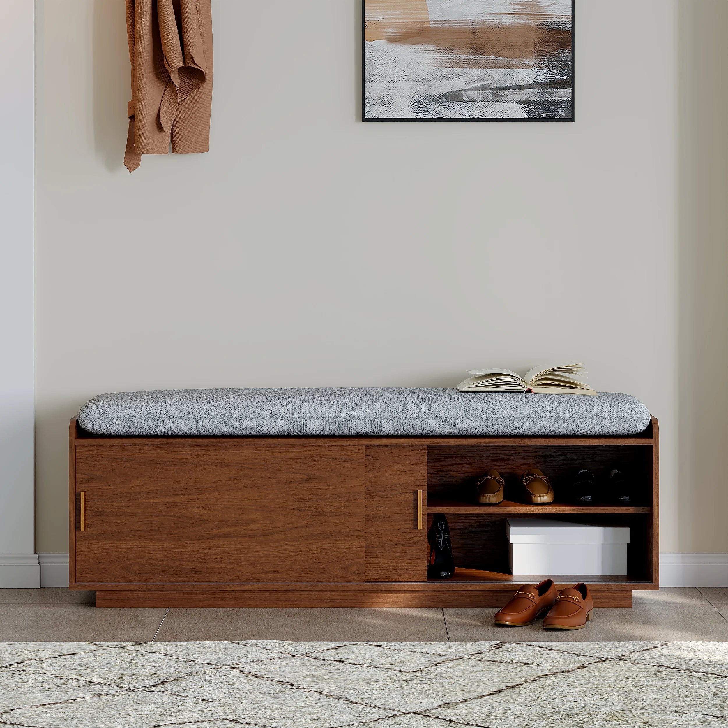 Weston Walnut Shoe Rack Bench