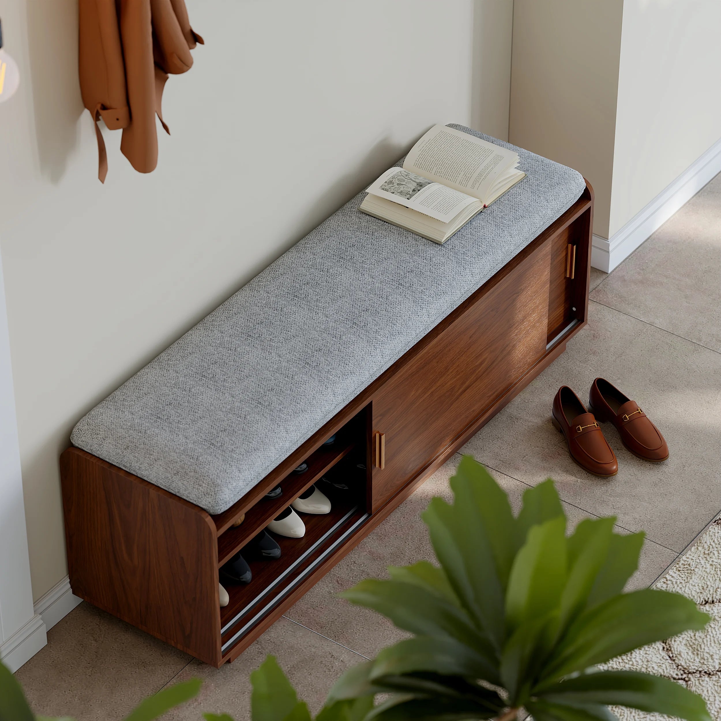 Weston Walnut Shoe Rack Bench