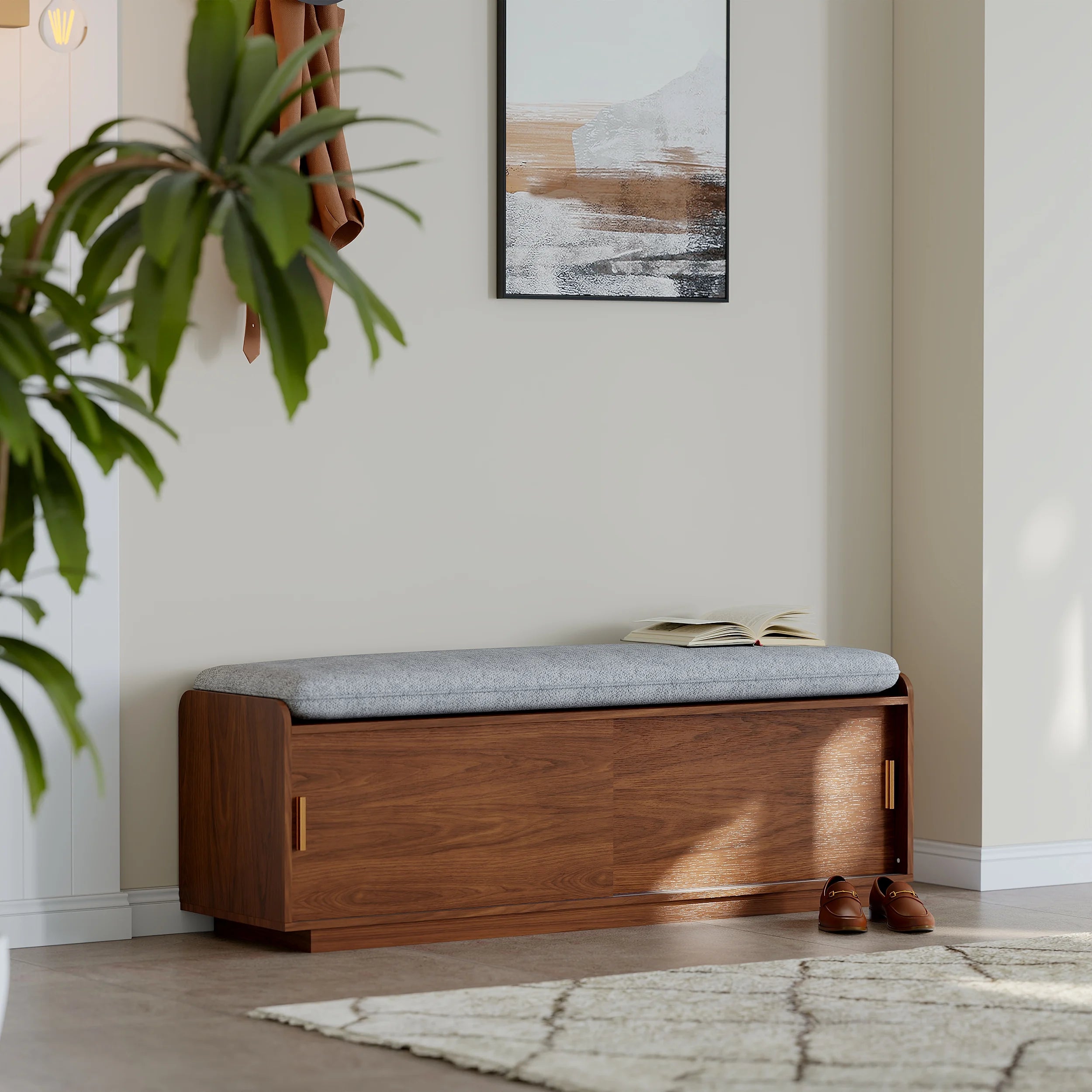 Weston Walnut Shoe Rack Bench