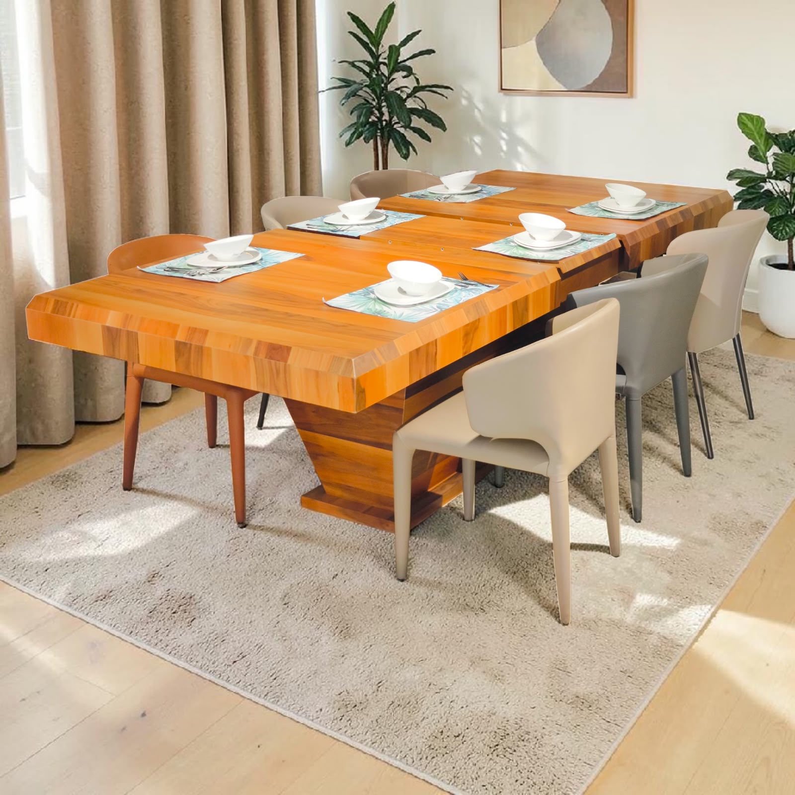 Contemporary Solid Wood Dining Set – Natural Elegance with 6 chairs