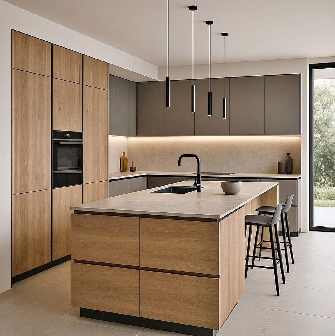 Wood-Grain & Grey Kitchen Island Unit