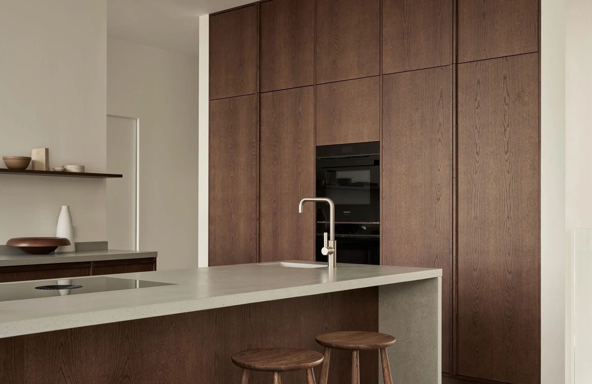 Dark Oak & Concrete Modern Scandinavian Kitchen with Natural Materials