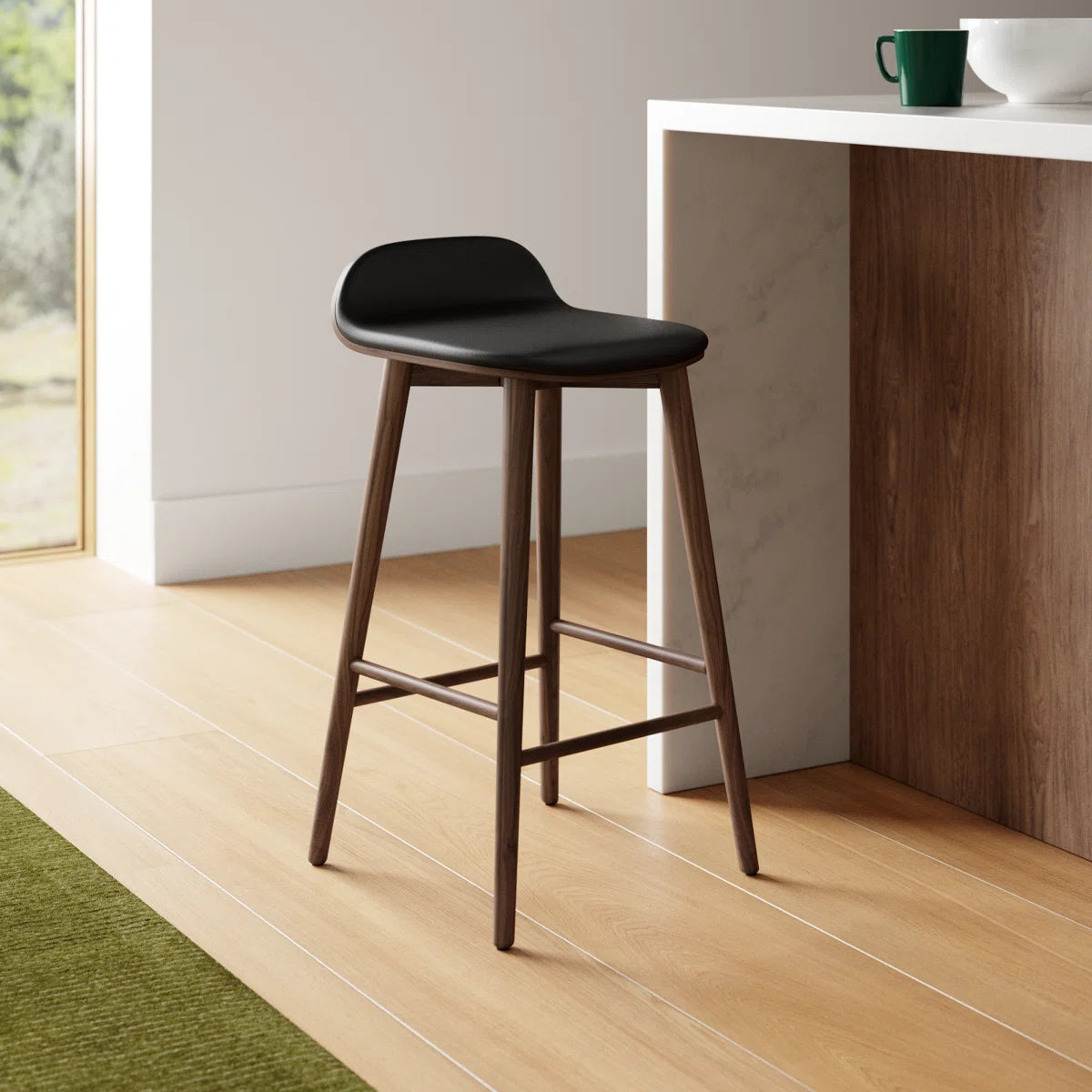 Morko Solid Wood Frame and Artifical Leather Seat