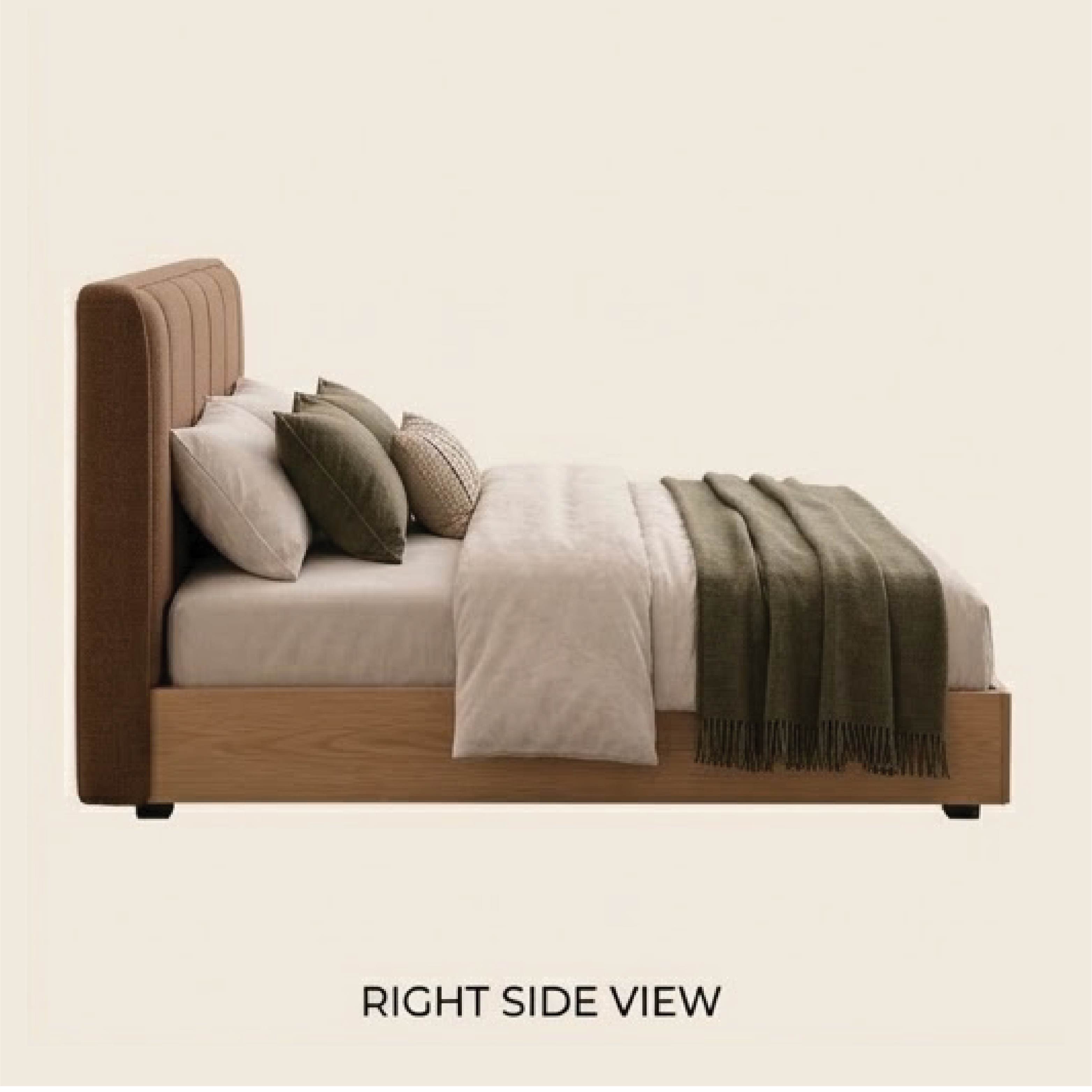 Modern Oak Wooden Bed Frame with Upholstered Headboard
