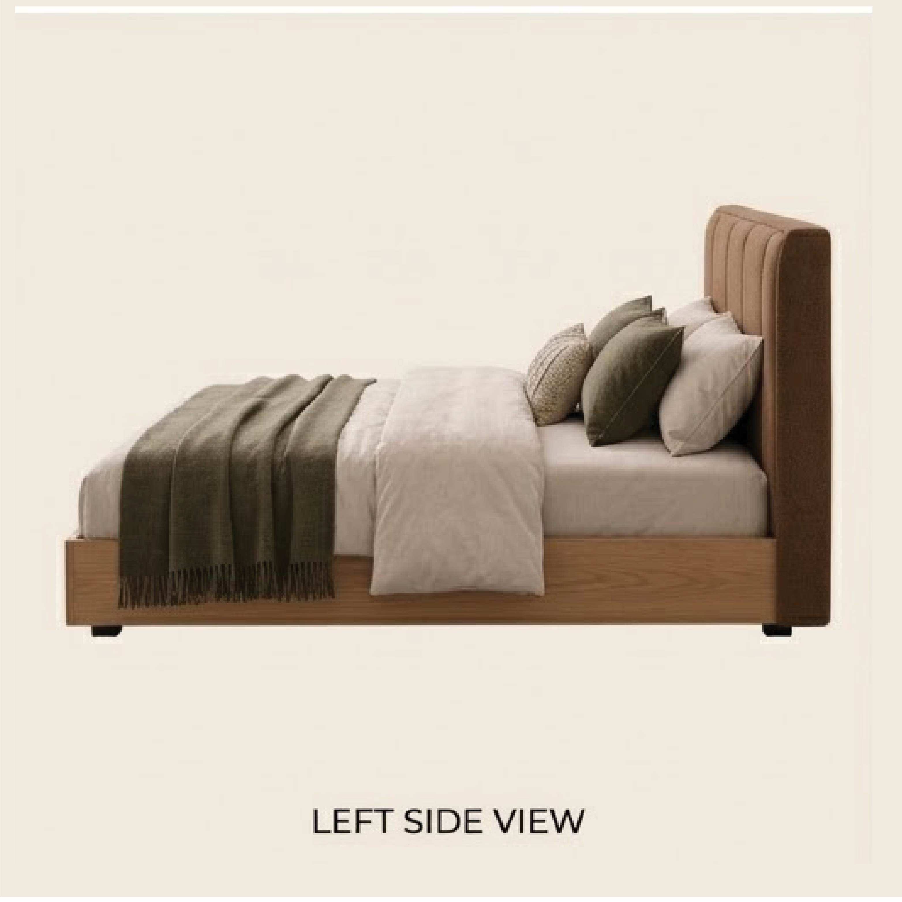 Modern Oak Wooden Bed Frame with Upholstered Headboard