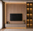 Geometric Wood TV Unit & Media Wall with Backlit Glass Display Cabinet