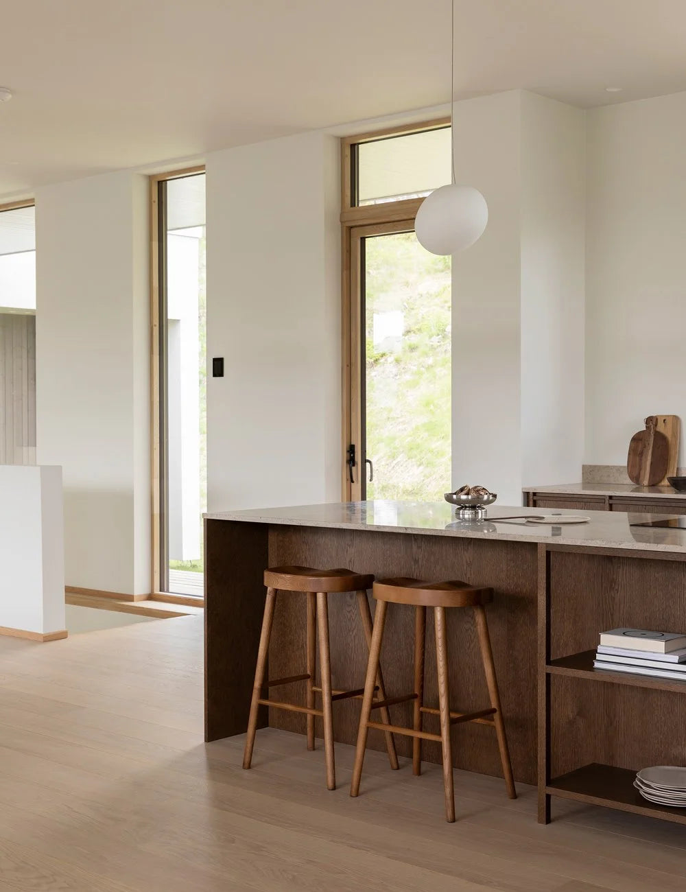 Minimalist timber kitchen with dark oak cabinetry