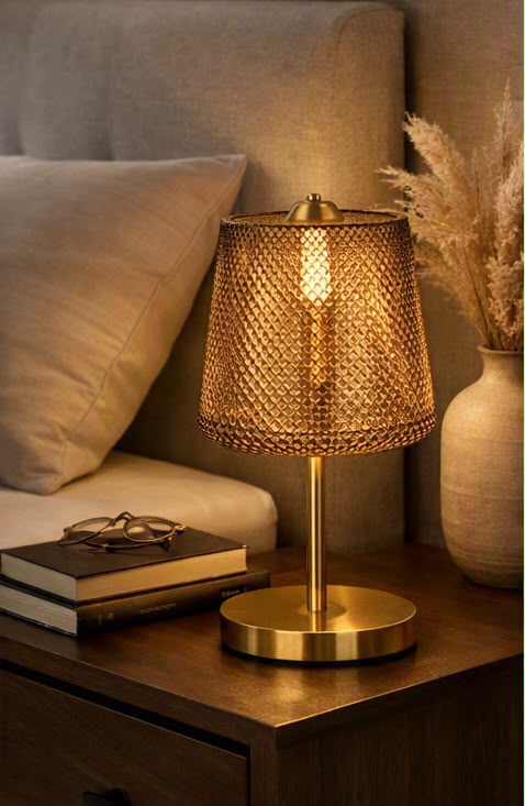 Gold Diamond‑Glass Table Lamp – Modern Luxury Bedside & Living Room Light by Flaming Furnishings