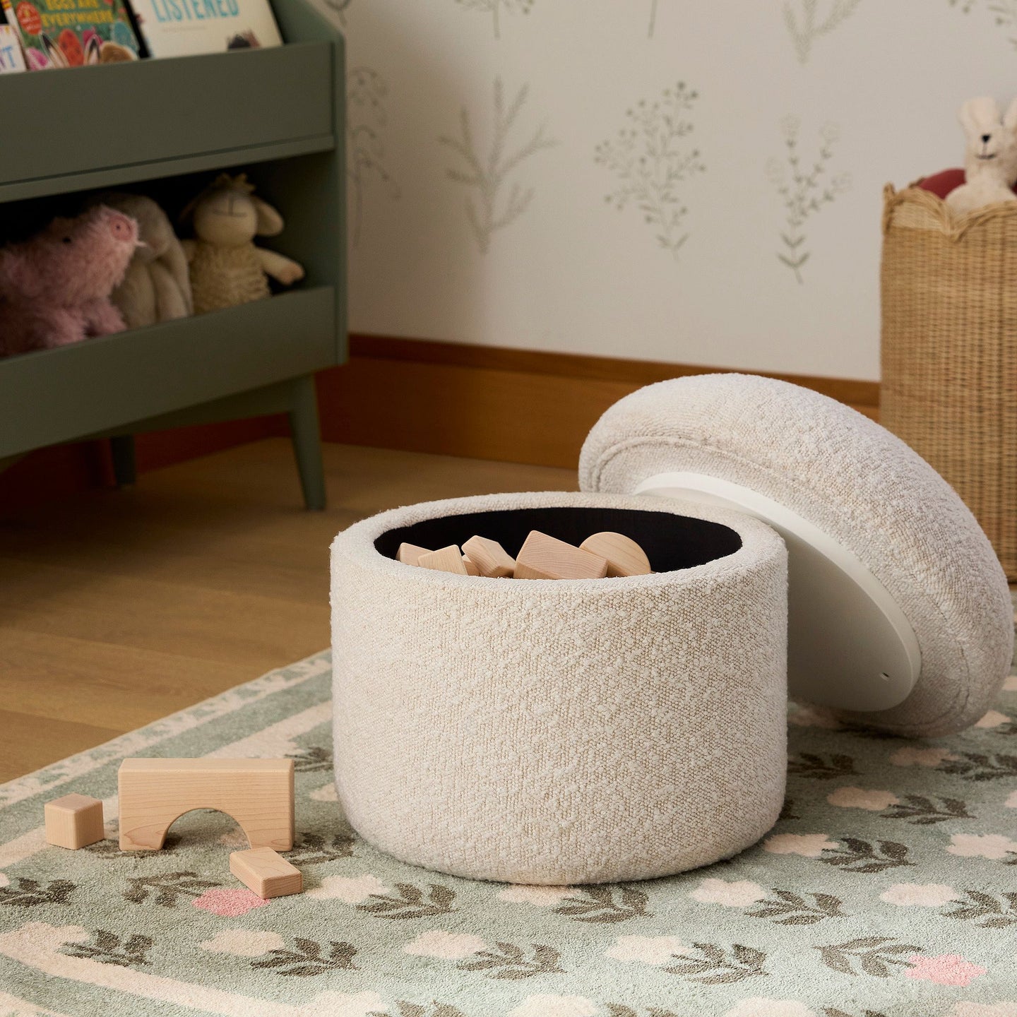 Cream Bouclé Storage Ottoman