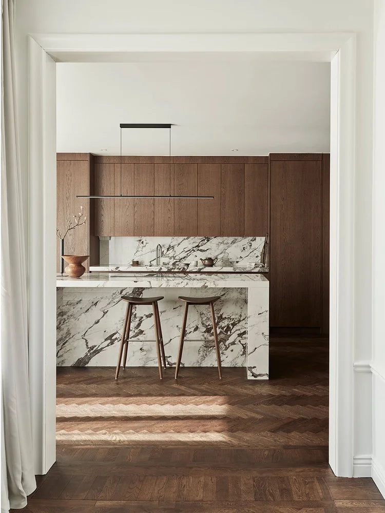 Dark Oak & Stone Kitchen Elegant  with Rich Oak & Natural Stone