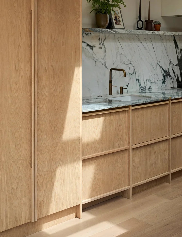 Contemporary Light Oak Scandinavian Kitchen with Natural Wood Finishes