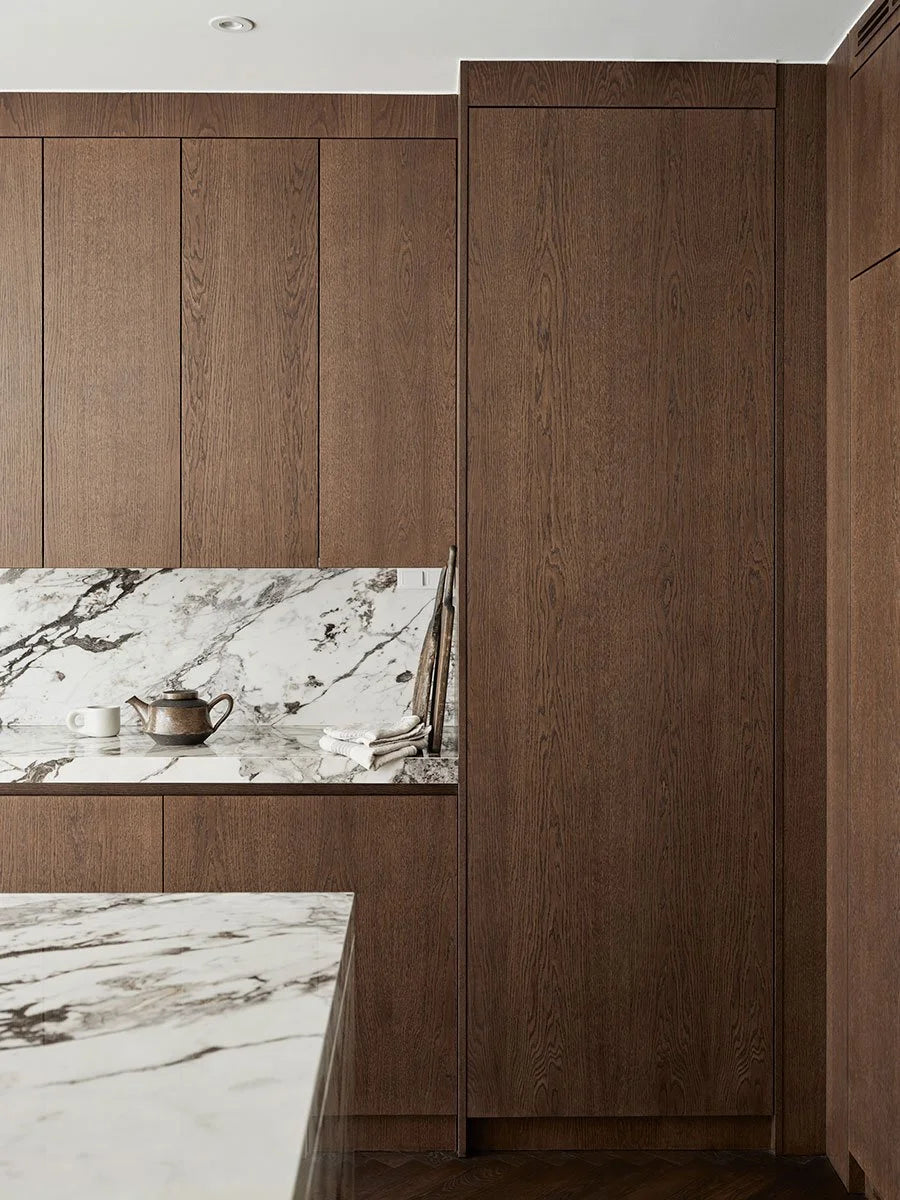 Dark Oak & Stone Kitchen Elegant  with Rich Oak & Natural Stone