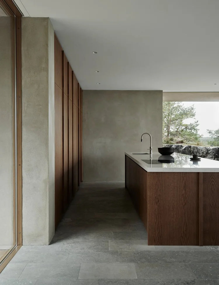 Dark Oak Architectural Kitchen Minimalist Kitchen with Rich Wood & Concrete