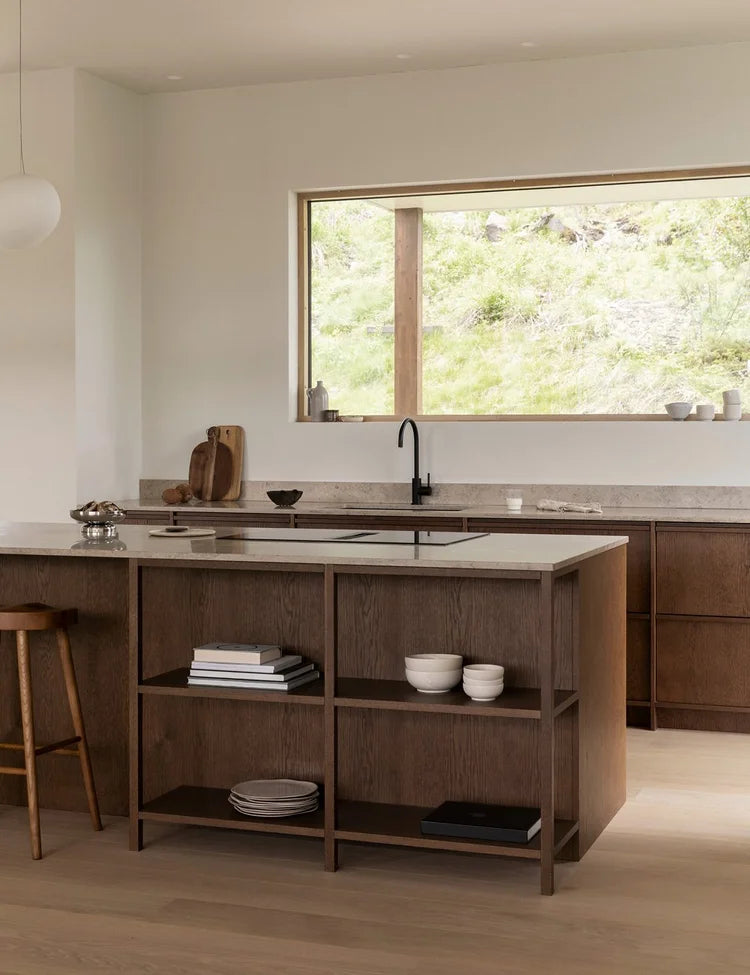 Minimalist timber kitchen with dark oak cabinetry