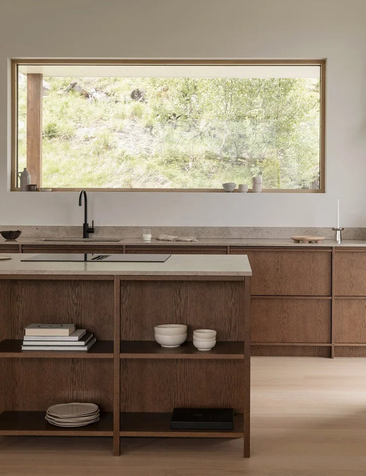 Minimalist timber kitchen with dark oak cabinetry