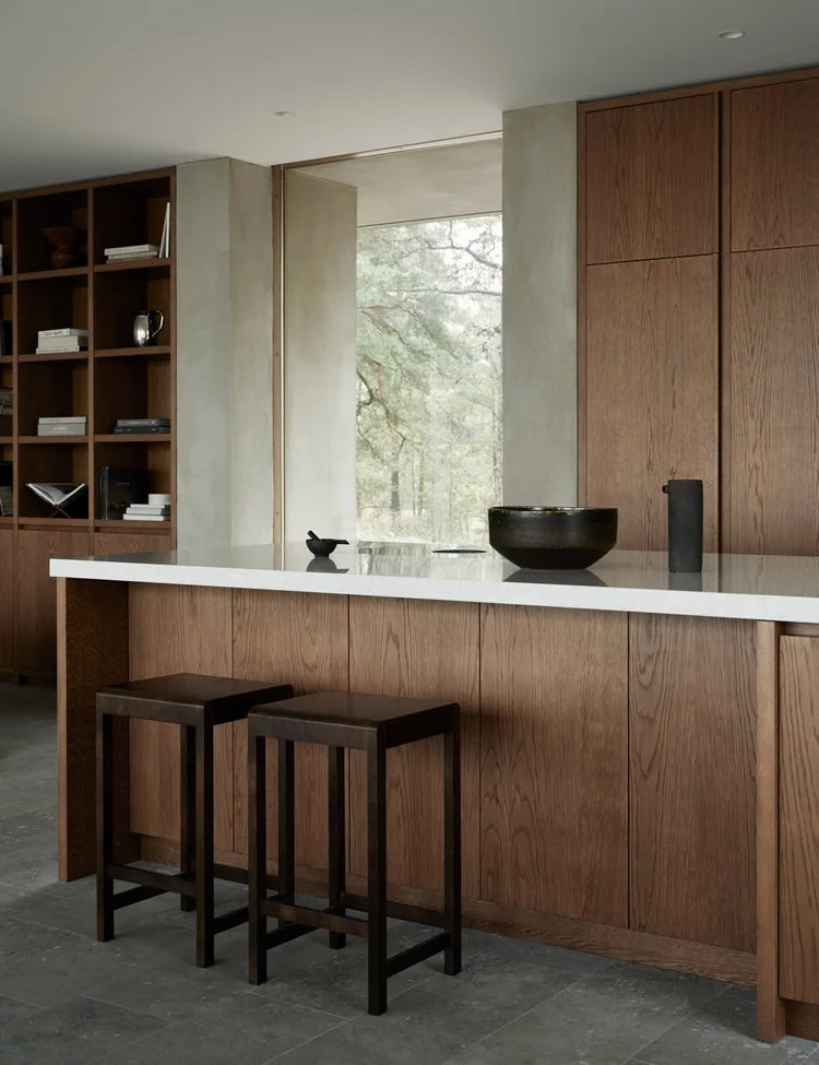 Dark Oak Architectural Kitchen Minimalist Kitchen with Rich Wood & Concrete