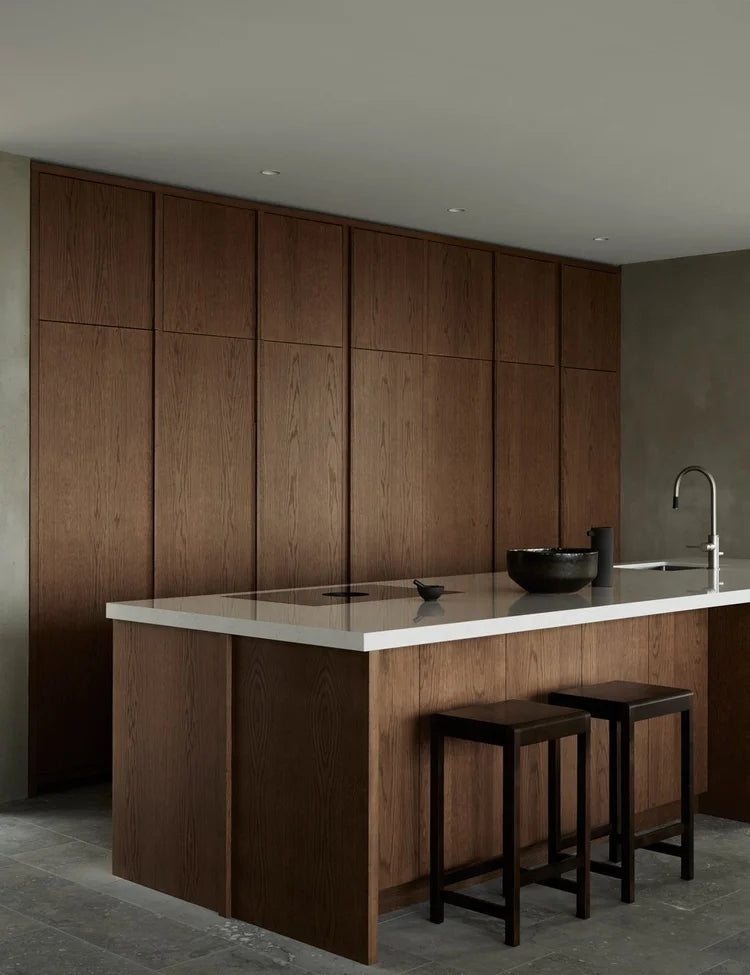 Dark Oak Architectural Kitchen Minimalist Kitchen with Rich Wood & Concrete