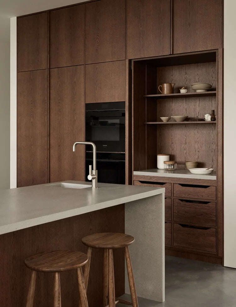 Dark Oak & Concrete Modern Scandinavian Kitchen with Natural Materials