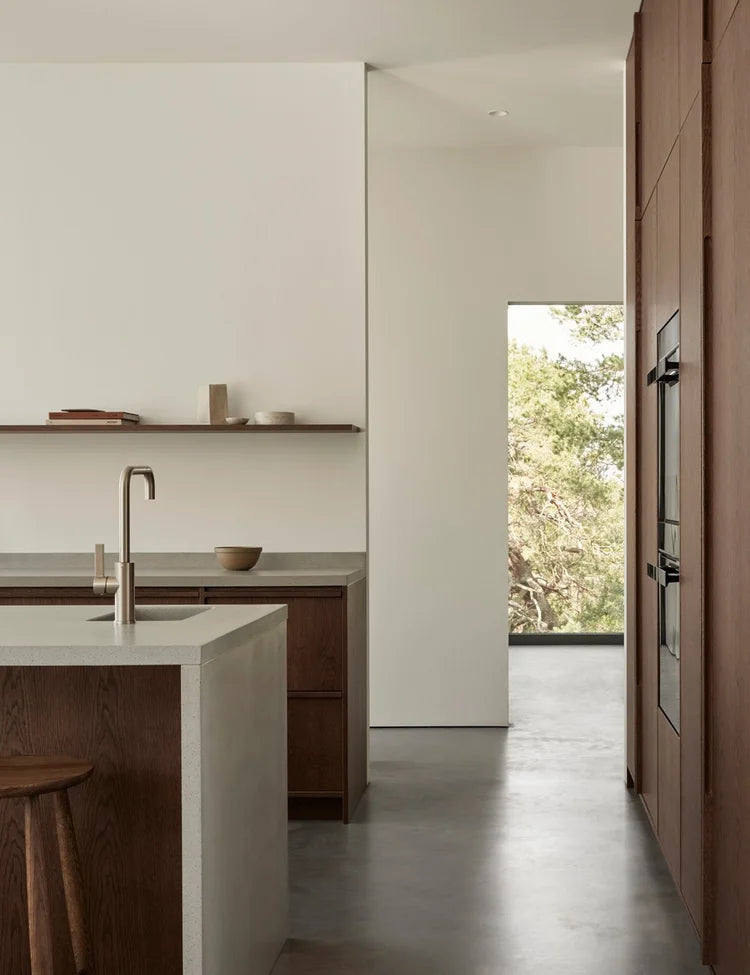 Dark Oak & Concrete Modern Scandinavian Kitchen with Natural Materials