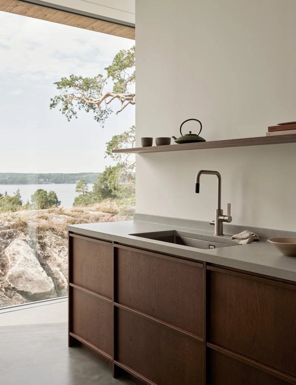 Dark Oak & Concrete Modern Scandinavian Kitchen with Natural Materials