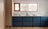 Blue & Natural Wood Contemporary Kitchen with Warm Tones & Blue Accents
