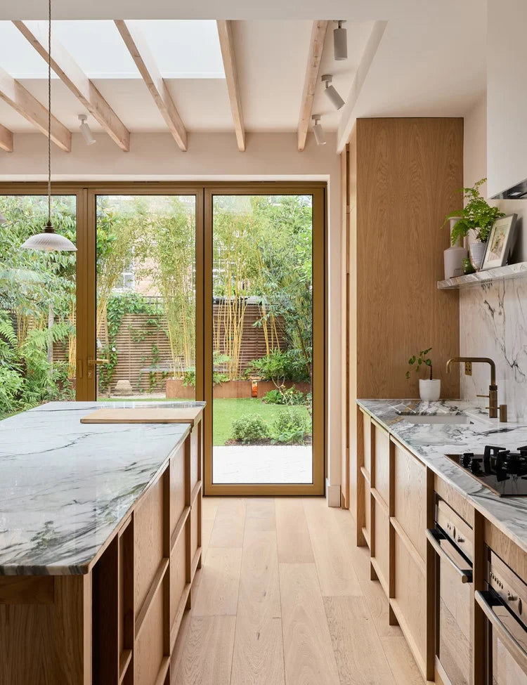 Contemporary Light Oak Scandinavian Kitchen with Natural Wood Finishes
