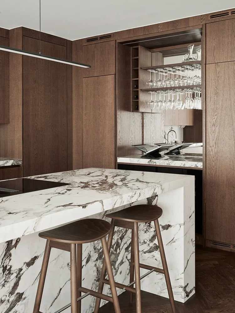 Dark Oak & Stone Kitchen Elegant  with Rich Oak & Natural Stone