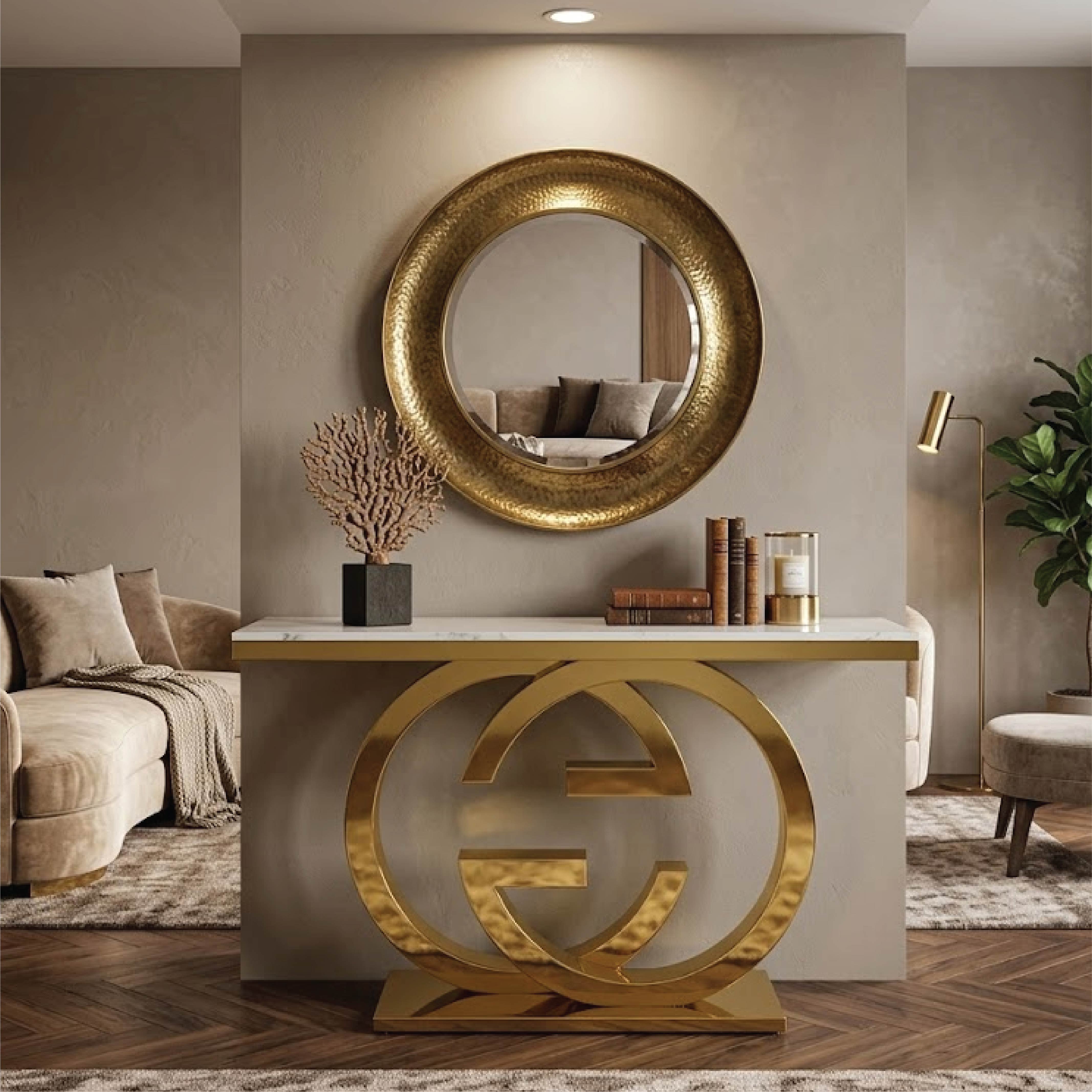 Luxury Marble Console Table with Gold Geometric Base