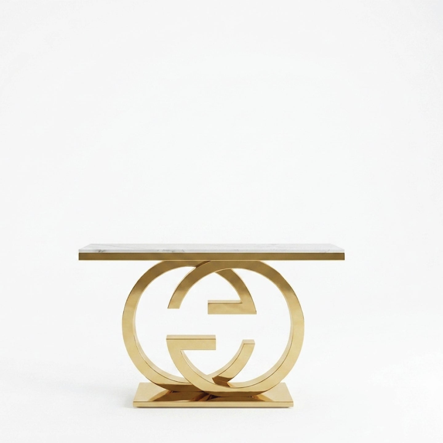 Luxury Marble Console Table with Gold Geometric Base