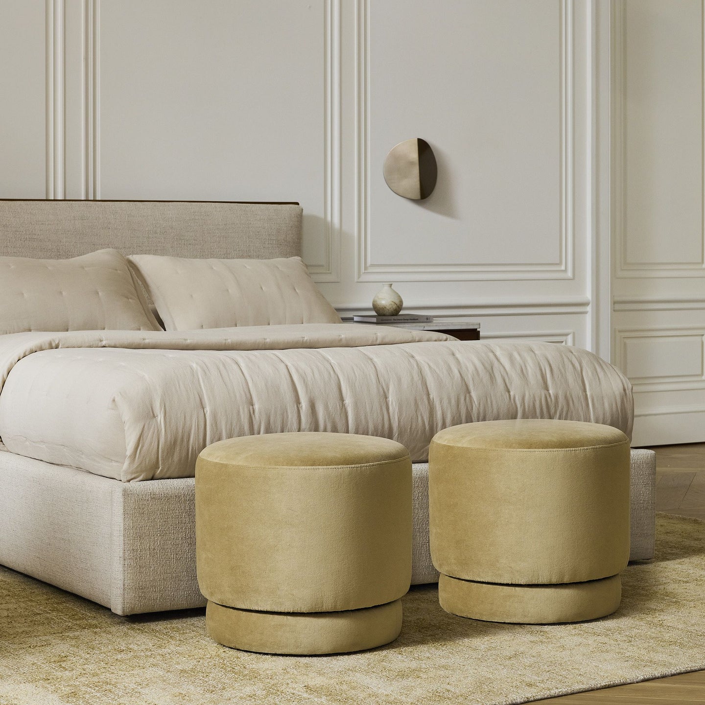 Beige Velvet Ottoman