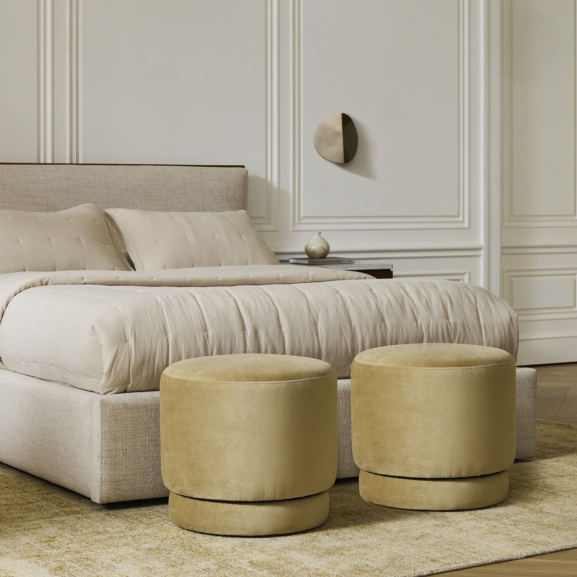 Beige Velvet Ottoman