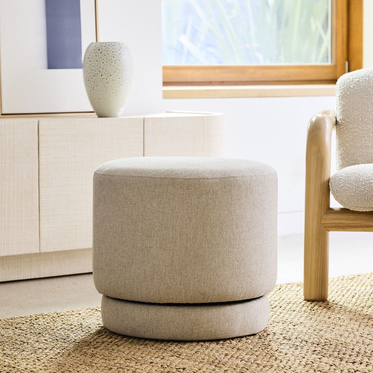 Beige Velvet Ottoman