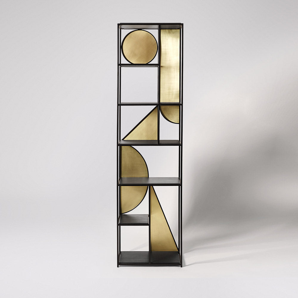 Zeon Handcrafted Black Wood & Brass Shelf Unit